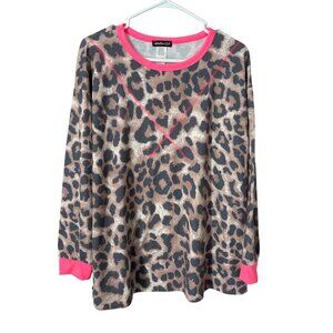 Hemish USA Pullover Top Size Large Leopard Crewneck Long Sleeve Brown Pink NEW